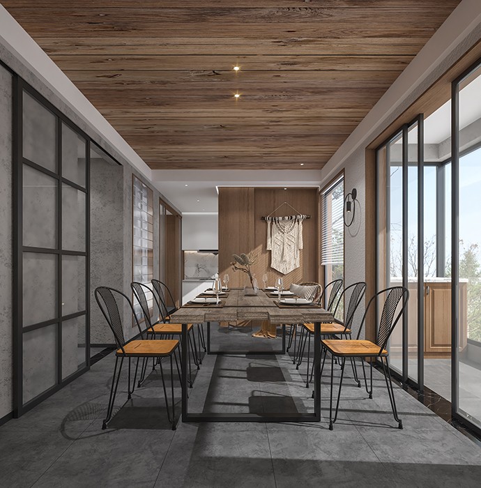成都鹭岛国际原木风别墅装修餐厅设计案例效果图欣赏-非梵家家居