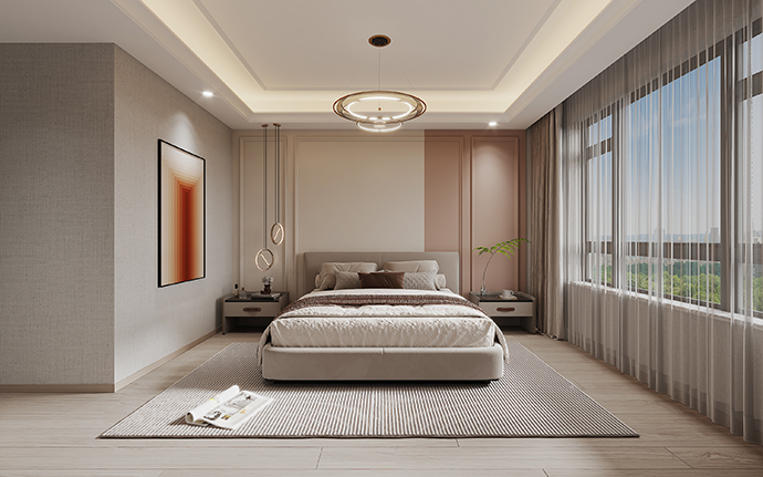成都非梵家家居118㎡现代低奢大宅装修案例效果图-次卧室