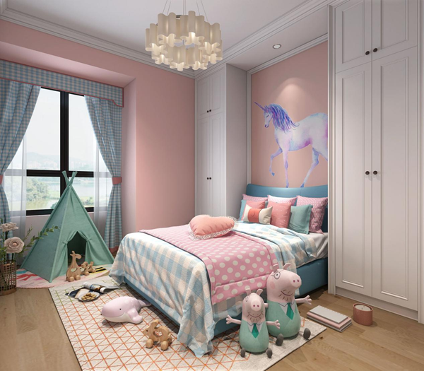 女儿房粉色墙面搭配什么颜色的窗帘好看？墙面配色技巧 2