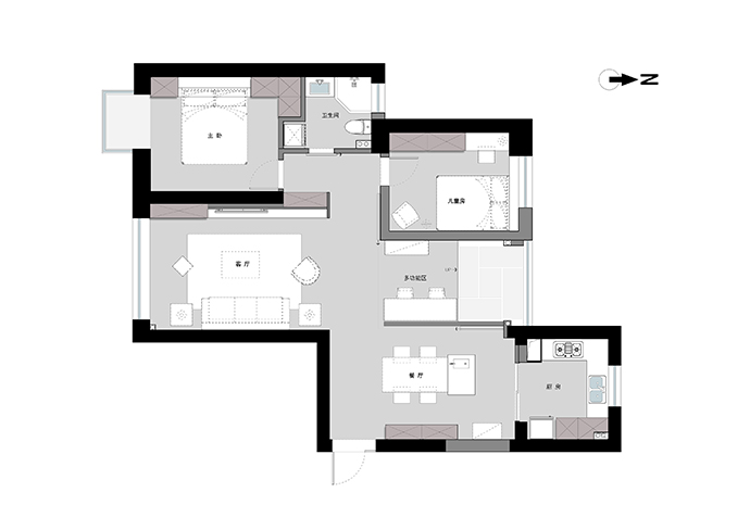 非梵家家居：128平4室混搭风装修案例欣赏-平面布置图