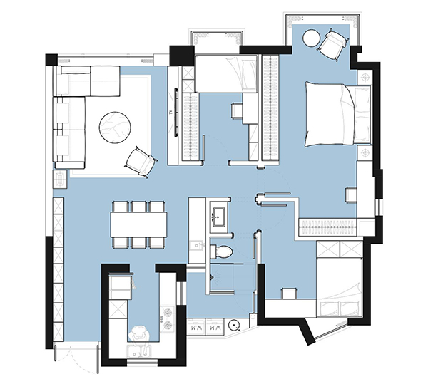 非梵家家居爆改108 ㎡现代简约三居室，让生活染上蔚蓝色的浪漫气息2